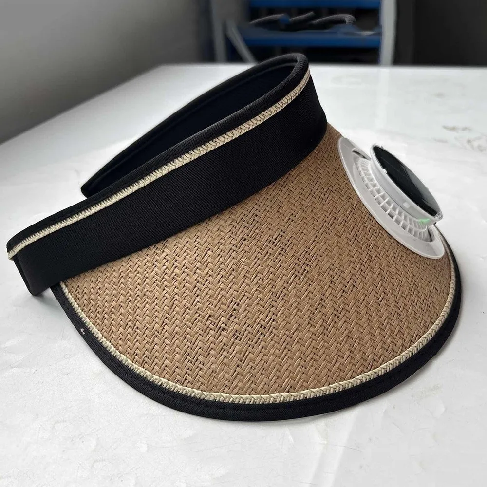 Wide Brim Sun Hat with Fan Breathable Empty Top Outdoor Visor Hat Solar Powered Fan Sunshade Beach Sunshade Hat Summer