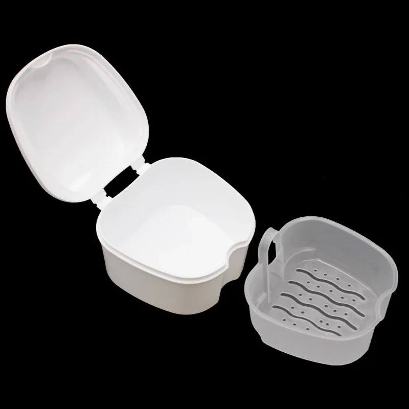 Caja de baño para cuidado de dentaduras postizas, contenedor de red colgante para limpieza de dientes postizos, 1 unidad