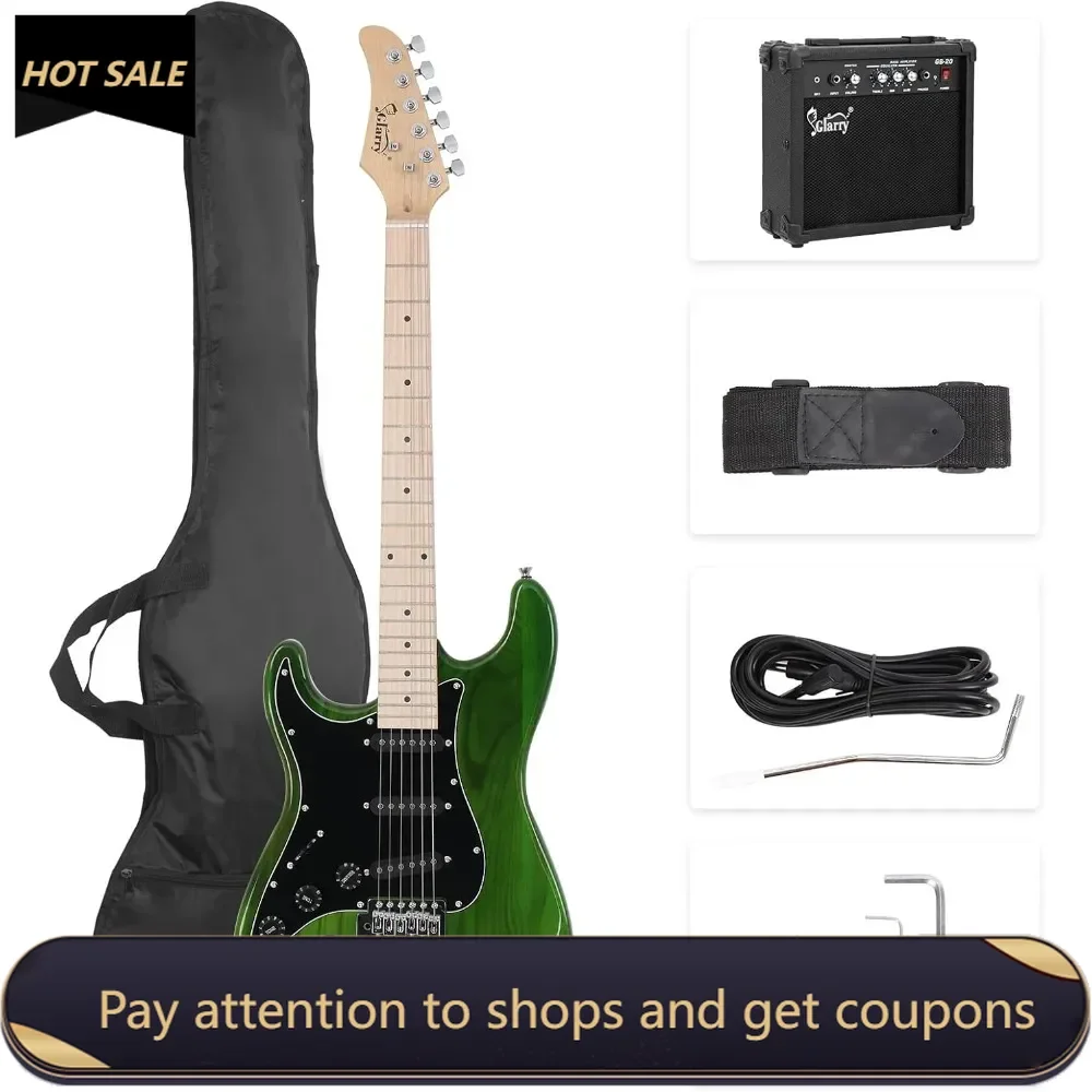 

39" Left Handed Full Size Electric Guitar for Music Lover Beginner with 20W Amp and Accessories Pack Guitar Bag (Green)