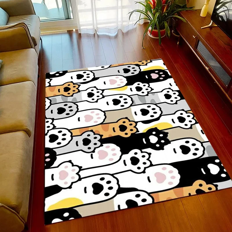 Cute Pet Paw Print Area Rug Cartoon Dog and Cat Footprint Carpet Rug for Living Room Bedroom Decor Doormat Non-slip Floor Mat