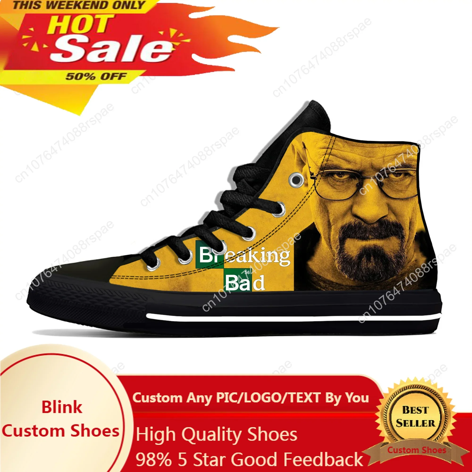 

Movie Breaking Bad High Top Sneakers Mens Womens Teenager Casual Shoes Canvas Running Shoes 3D Print Breathable Lightweight Shoe
