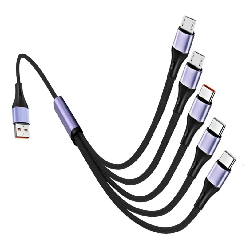 Rozgałęźnik USB 5 w 1 Kabel USB A do 5 Micro USB/Typ C Pomarańczowy Port Obsługa szybkiego ładowania 66 W do tabletu telefonicznego Pad — zdjęcie produktu 4