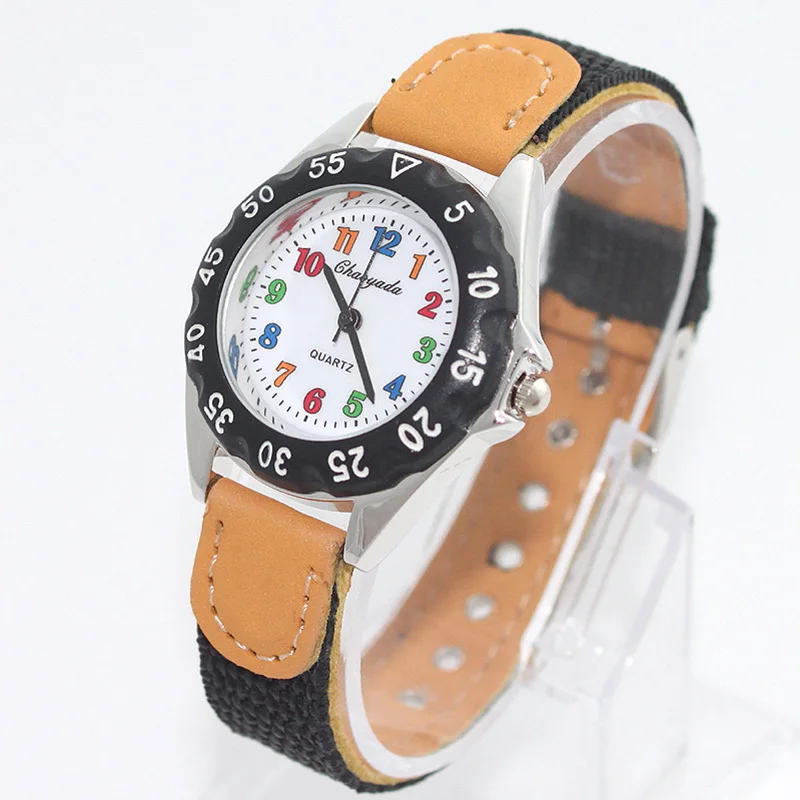 Chaoyada Children Boys Girls 24hours Canvas Quartz Wristwatches Kids Students Military Waterproof Watches