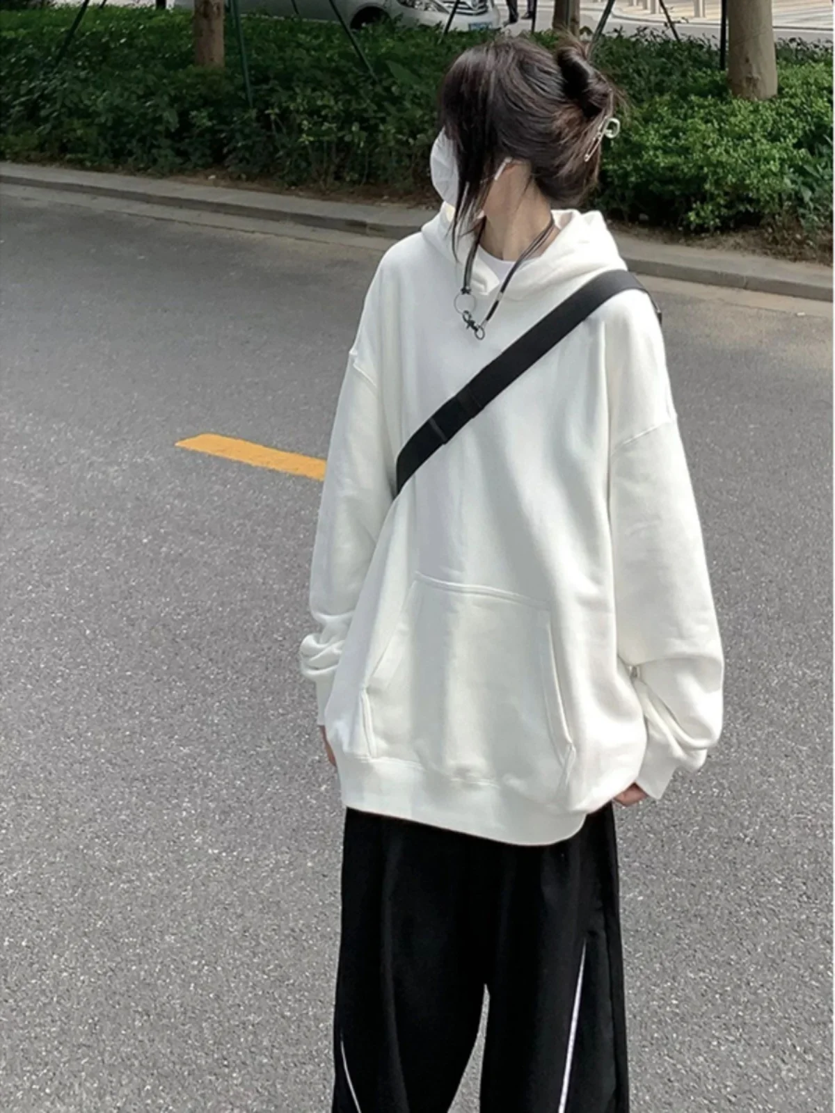 

Свитшот Cleanfit Pure White Large Hat в американском ретро-стиле для пар, высококачественный мужской модный осенний худи свободного кроя