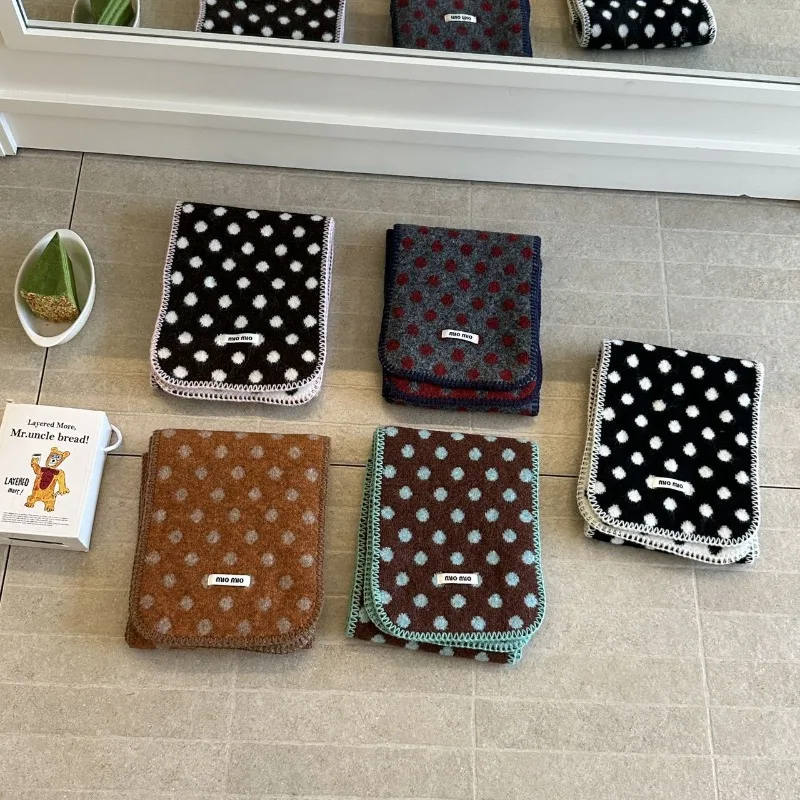 

Polka dot knit double-sided scarf for women, warm autumn and winter wool blend, sweet student couple neck scarf new