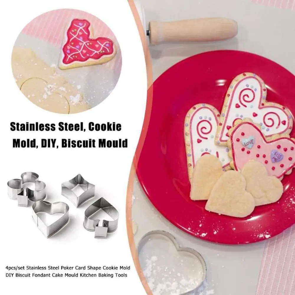 

4pcs/Sets Pastry Poker Heart Club Mold Stainless Steel Playing Cards Shape Cookie Cutter Biscuit Mould