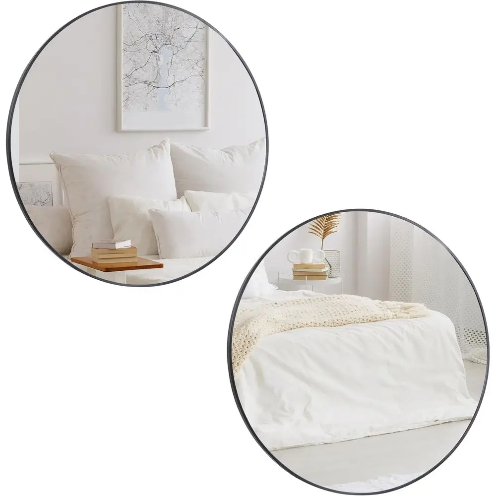 

36-inch Double-Sided Black Circle Wall Mirror for Entryways, Bathrooms, Living Rooms, and Vanity Makeup Areas