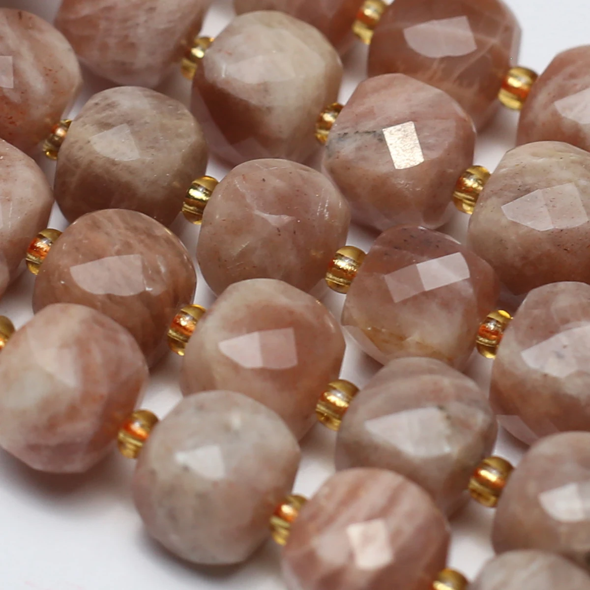 

8x8mm Natural Semi-precious Sunstone Faceted Square Small Apple Mixed Threaded Beads for Jewelry Make DIY Bracelet Necklace