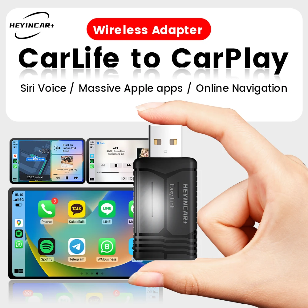 

2025 New HEYINCAR CarLife to Wireless CarPlay Adapter For Hyundai Kia Toyota Honda BAIC FAW GAC Yandex Maps Navigation spotify