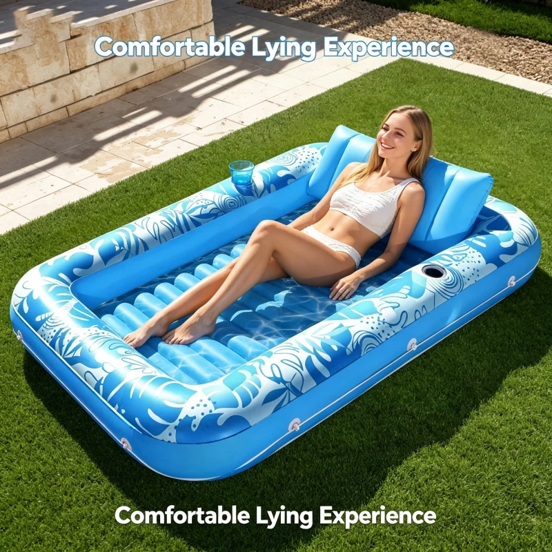 

Blue Sun Pool Inflatable Tanning Pool Lounge Chair for Adults Large Inflatable Water Bed Pool Float Relaxing Tanning Tub for Out