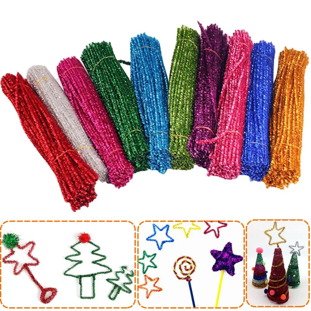 Fenrry 100 pçs limpadores de cachimbo suprimentos de natal glitter preto limpadores de cachimbo em massa varas fuzzy para diy arte e artesanato s2a5