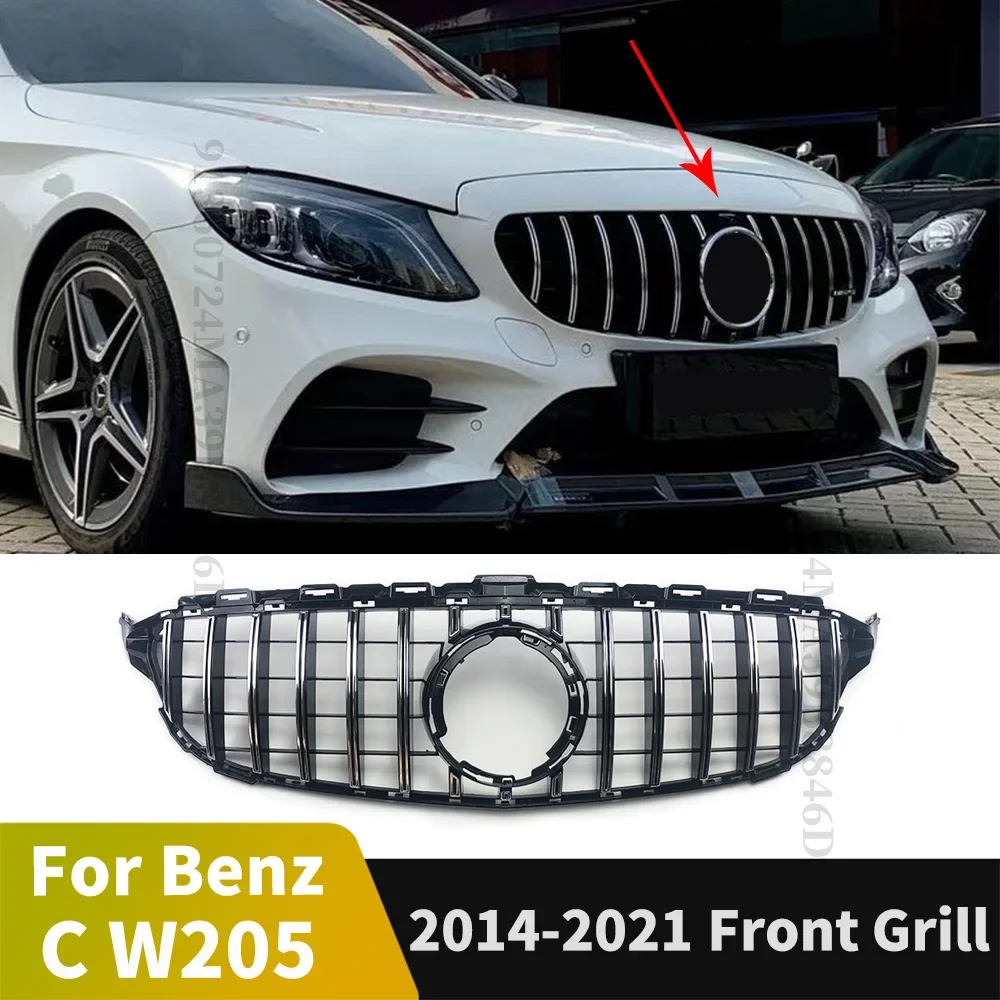 

Parrilla Delantera Estilo GT para Mercedes Benz Clase C W205 C205 Coupé S205 C43 2014-2021 como C180 C200 C250 C300 C260 Tuning