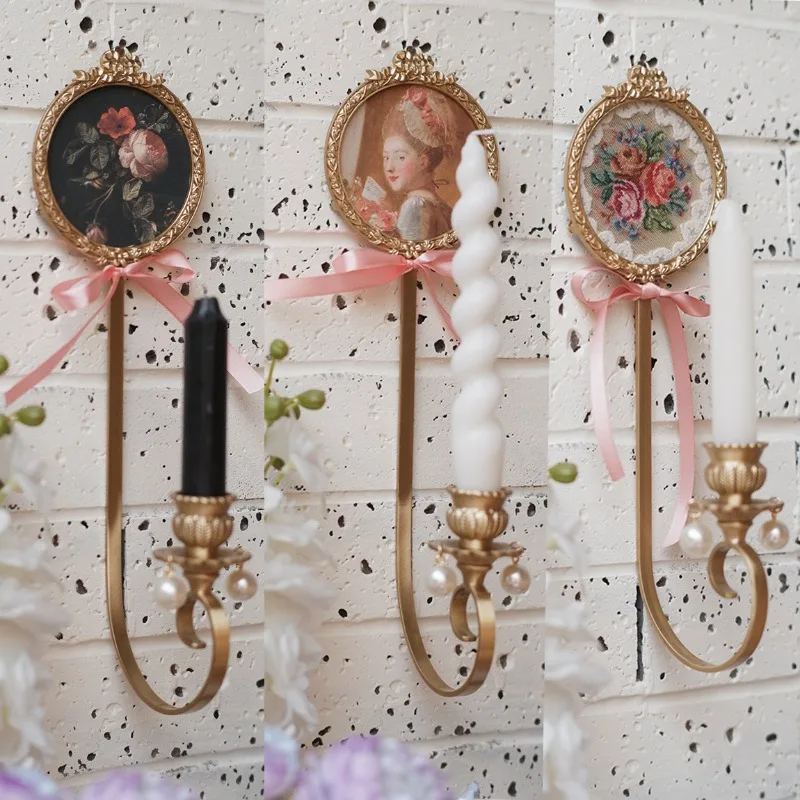 

Vintage Brass Wall Sconce with Carved Bow Detail Inspired Candle Holder for Home Decor Metal Wall Mounted Ornament Candle