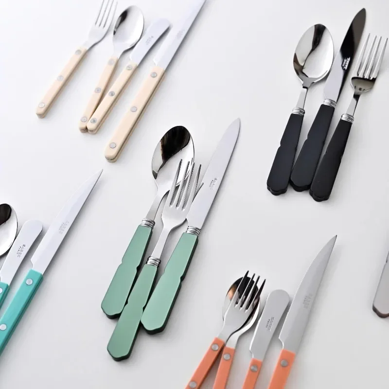 

France INS Style Tableware Set Stainless Steel Knife, Fork, Spoon Western Tableware Set Simple Retro Color Dinner Cutlery Set