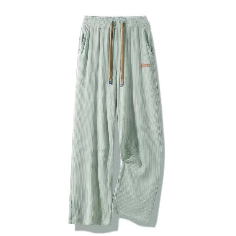 Прямые брюки из ледяного шелка, мужские летние тонкие брюки Qui Dry, свободные драпированные широкие длинные брюки, спортивные повседневные спортивные штаны