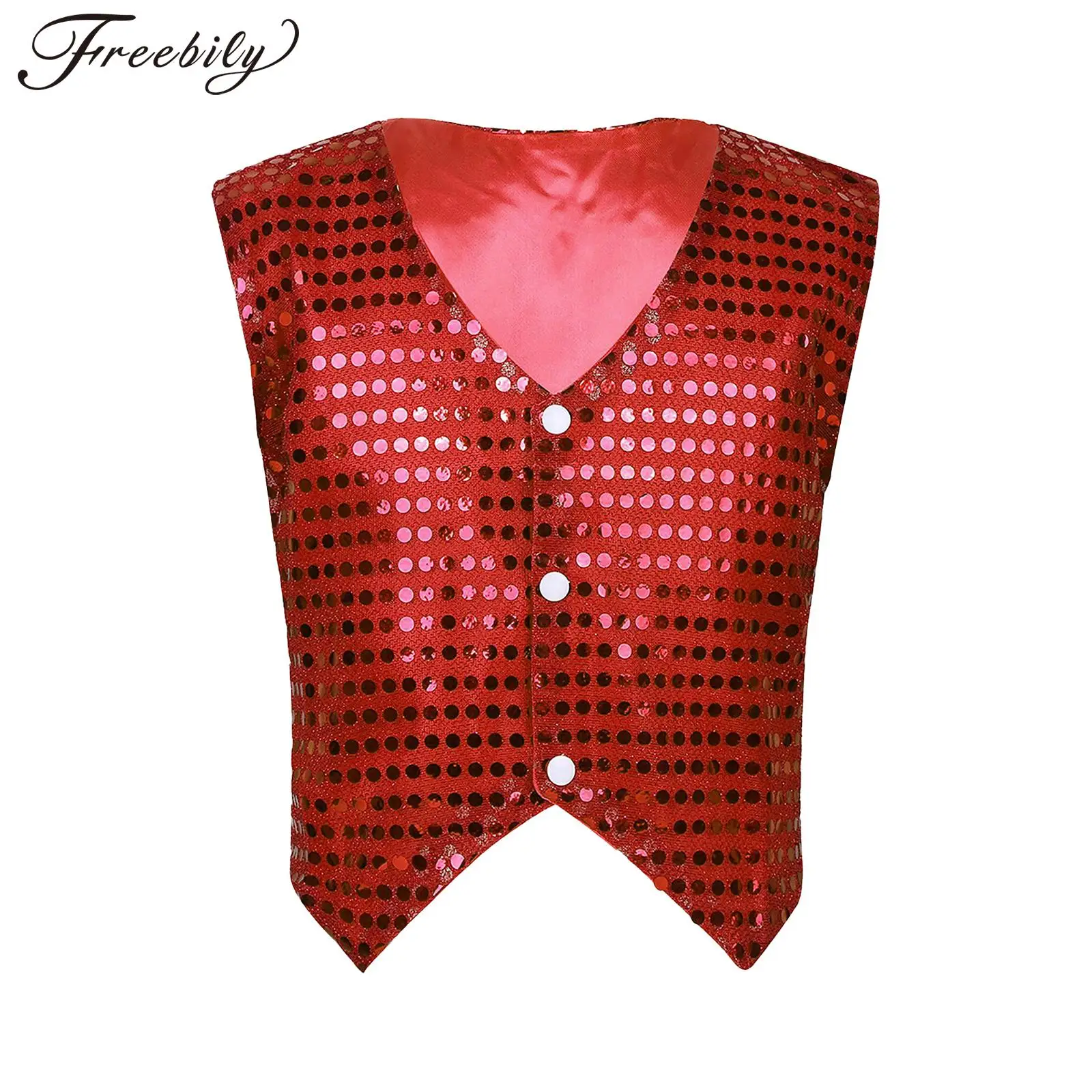 Kids Girls Boys Shiny Sequins Vest Waistcoat Hip-hop Jazz Street Dance Stage Performance Costume Musical Festival Tank Tops