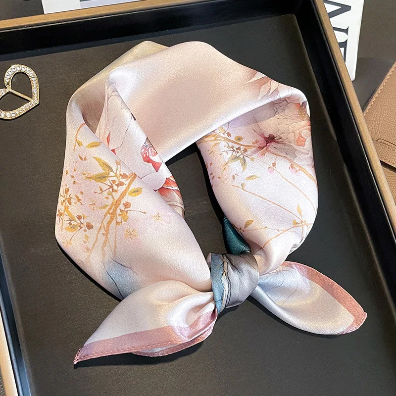 Fashion Floral 100% Natural Silk Scarf Women Elegant Small Square Hair Ribbon Headband Fashion Neckerchief Bandana