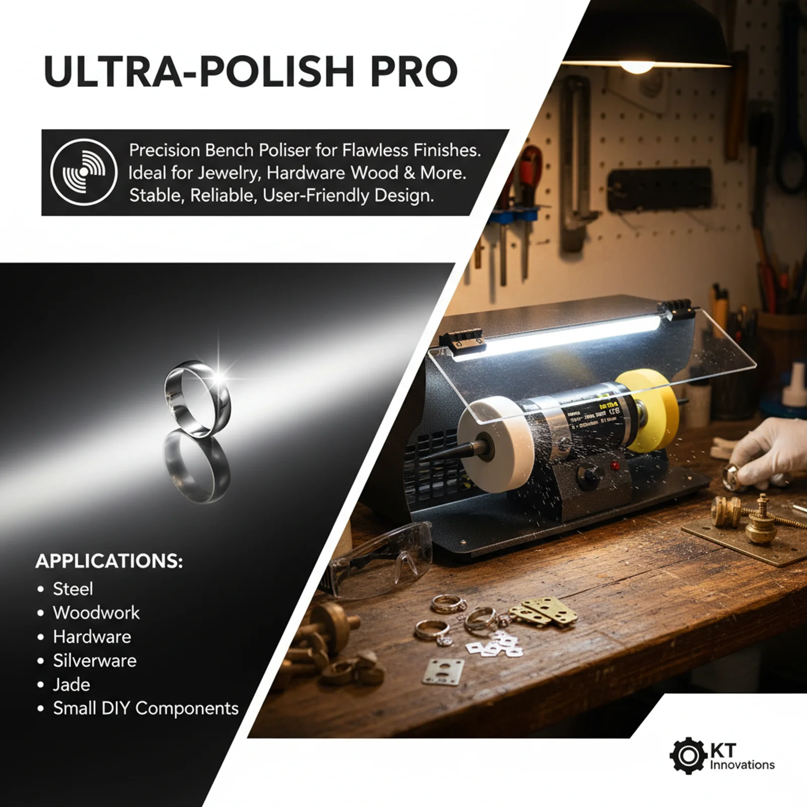 

8000rpm LED Jewelry Polisher Bench Polisher 1-6mm Adjustable Variable Speed Bench Grinder Polishing with Acrylic Eye Shield 110V