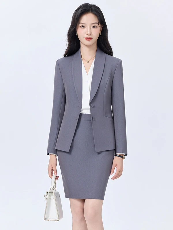 Gray Professional Women's Suit Set Spring Autumn Sales Department Hotel Manager Jewelry Store Work Uniform Commute Style