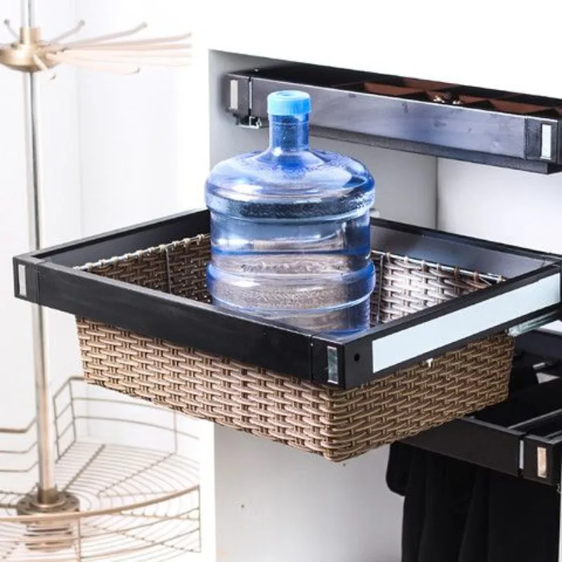 Wardrobe telescopic pants rack, cloakroom damping multi-treasure box multi-functional storage vine basket