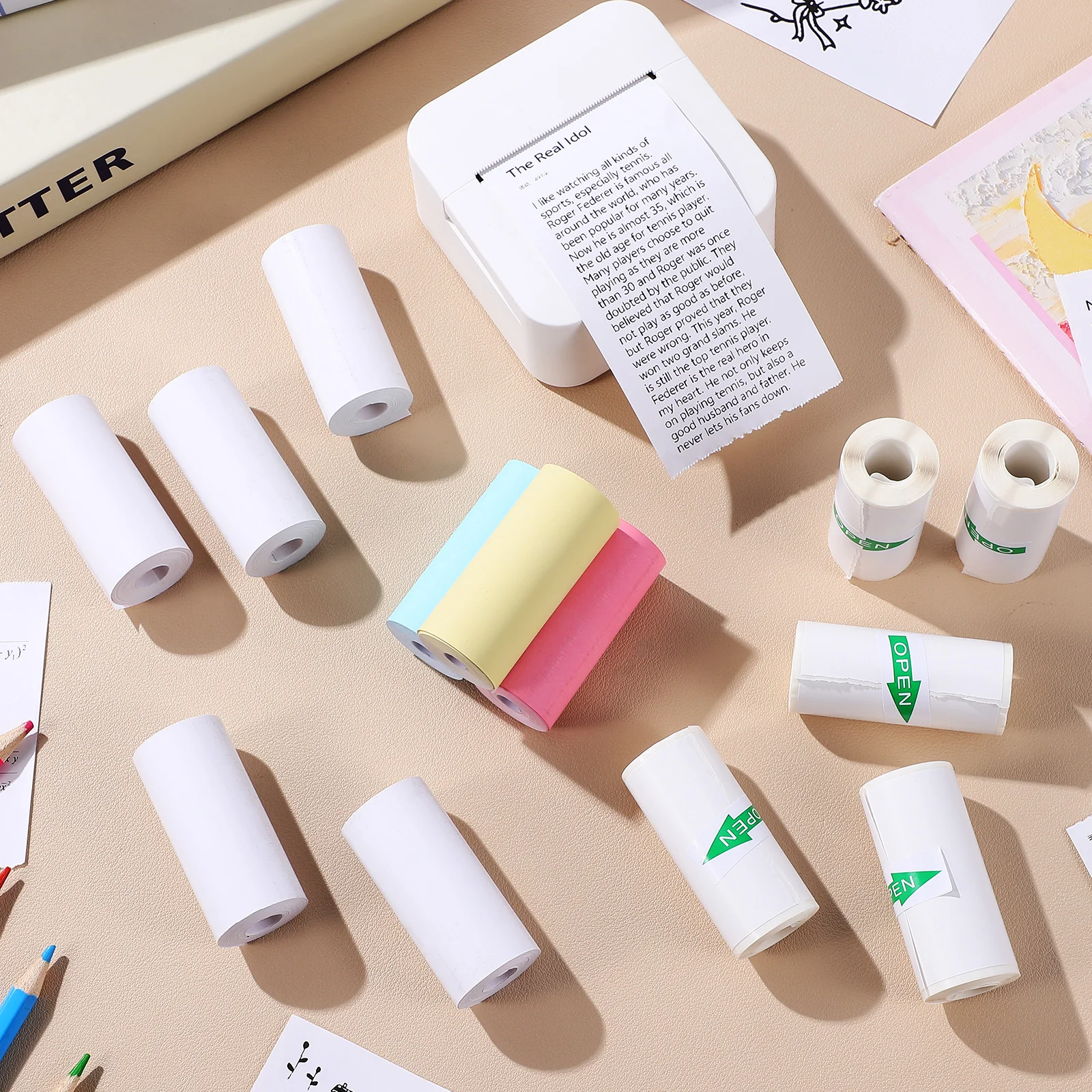 

13 Rolls Thermal Paper Sticker Printer for Mini Printing Portable Sticky Stickers Office