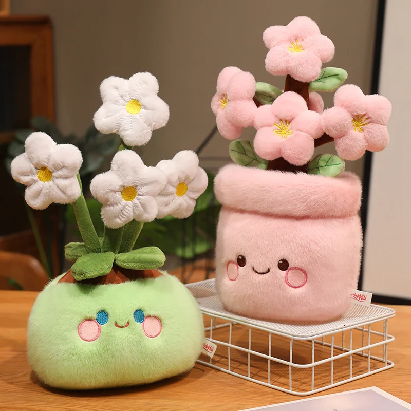 

33cm Cartoon Flower Potted Plush Doll Green Pink Daffoily Peach Blossom Plant Plush Toy Home Decoration Gift For Children