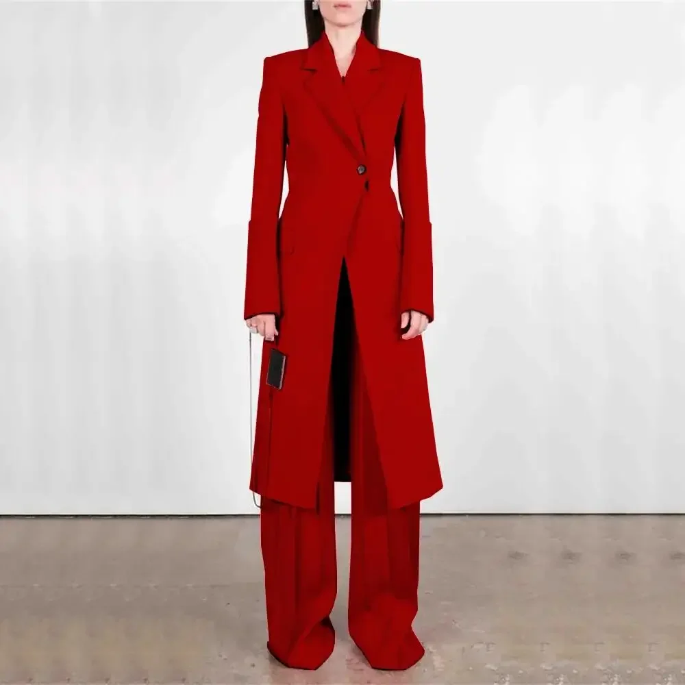Women Pants Suit Two Pieces(Jacket+Trousers)Set New Female Elegant High-quality Extended Coat Clothing