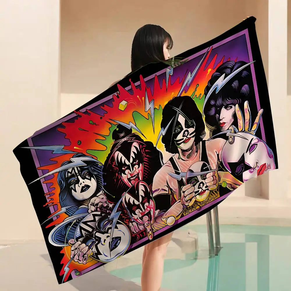 Retro K-KISS Rock Band Bath Towel Microfiber Soft Water Absorbing Breathable For Girl Kids Decorative Cartoon Beach Towel