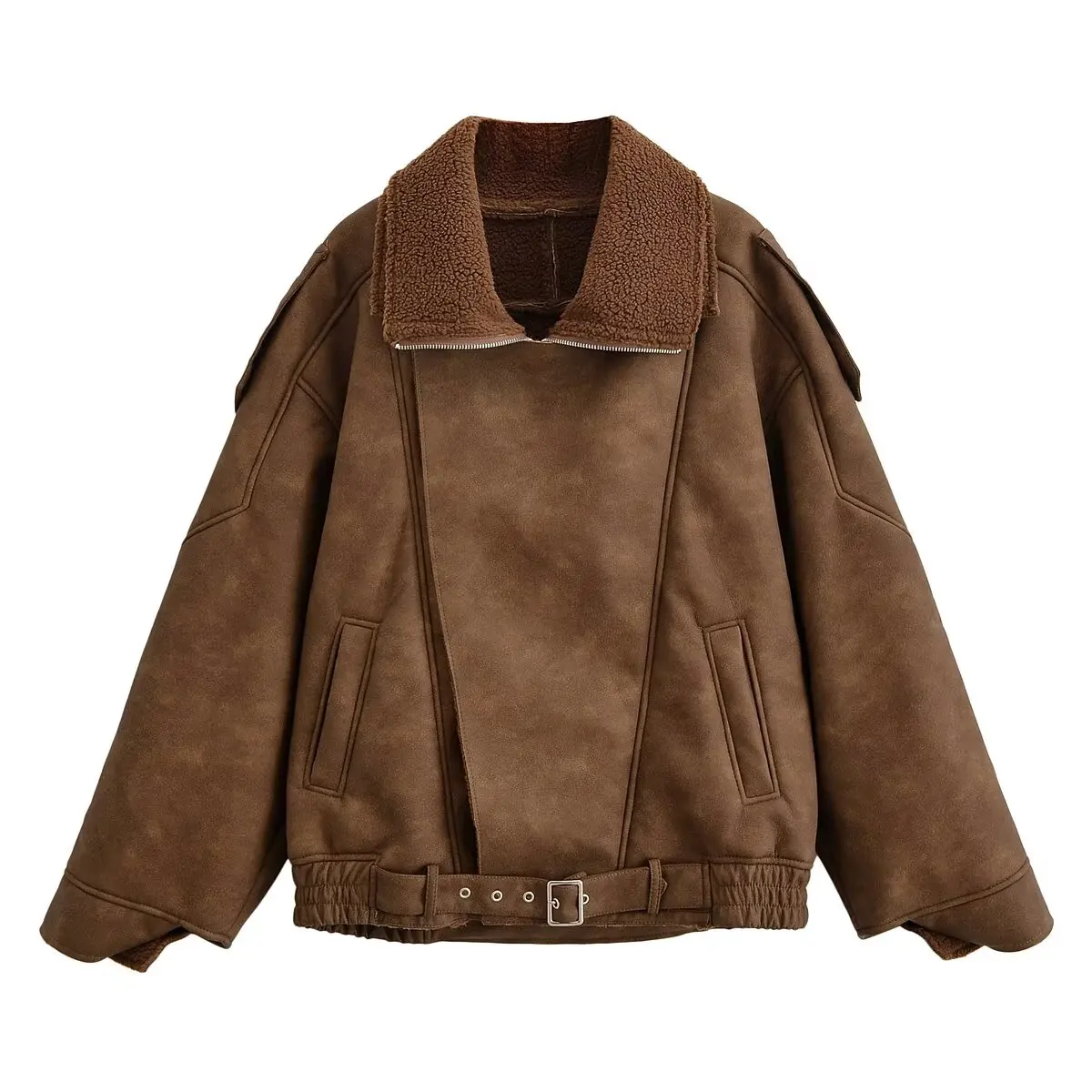 Diyigwoman 2025年秋新作 スエード ルーズジャケット レトロ 長袖 ジョーカー ジップアップコート アウター レディース