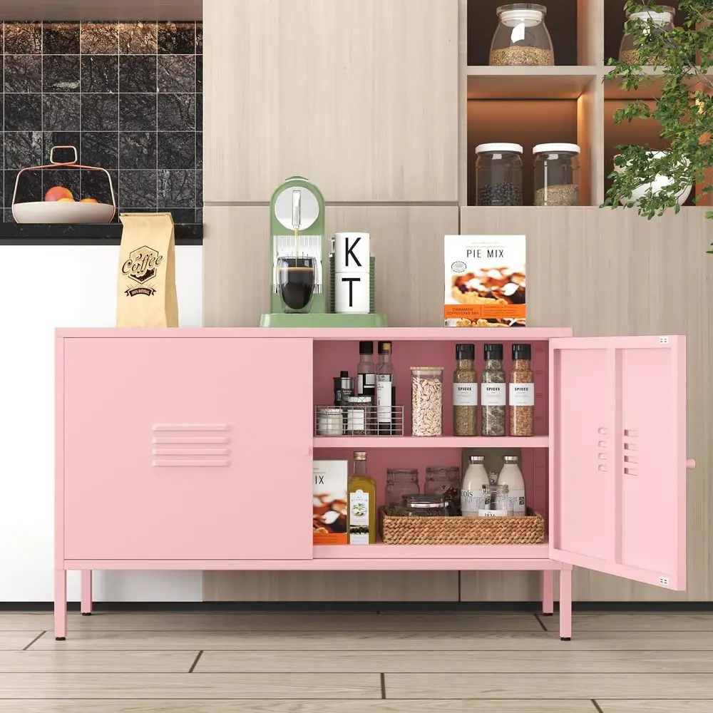 

Pink 2-Door Steel Storage Cabinet for TV Stand or Living Room, Metal Locker for Bedroom Balcony Storage