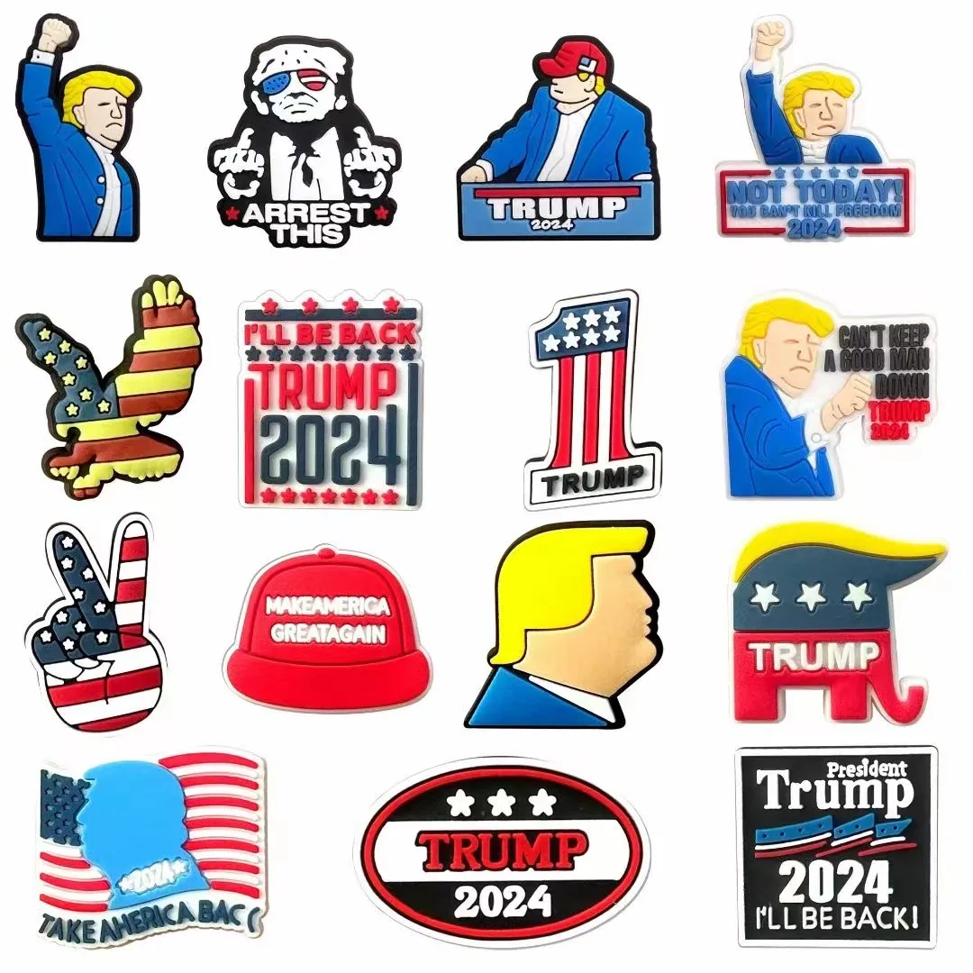 

15pcs Trump US Presidential Election Shoe Charms for Clogs Sandals Decoration Shoe Accessories Charms for Friends Gifts