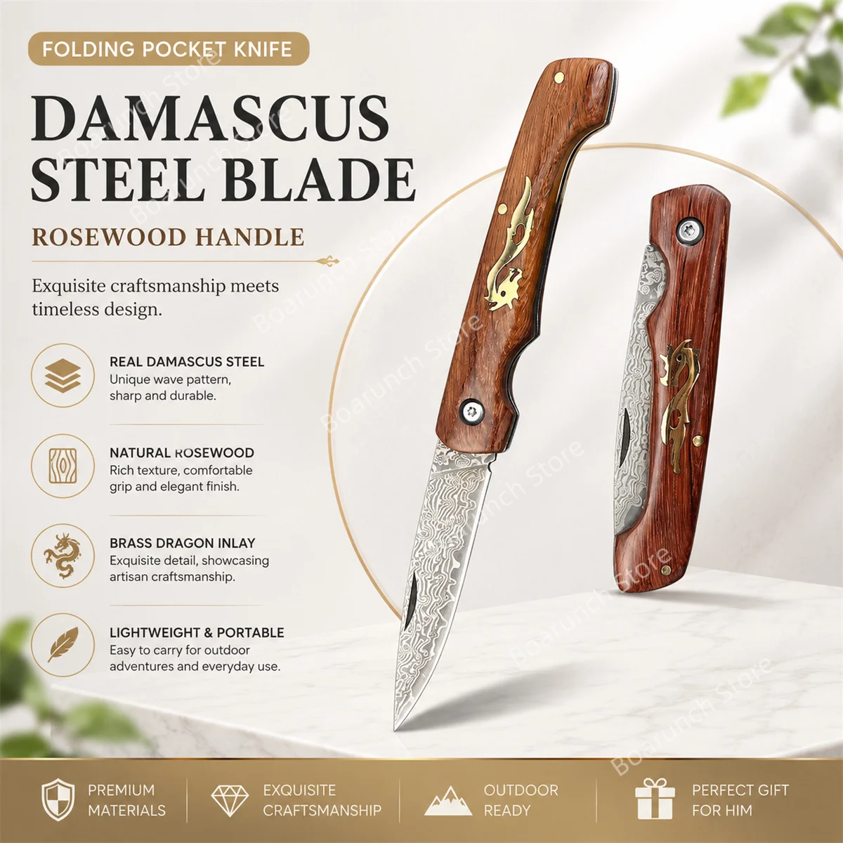 

Damascus Steel Folding Pocket Knife Dragon Pattern Wood Handle Outdoor EDC Camping Knife Hiking Knife Fishing Knife