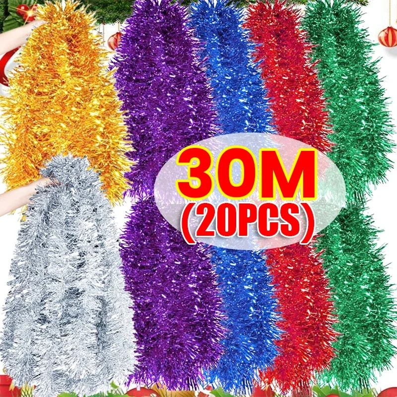 1-20PCS 1.5M Christmas Ribbon Garland Colorful Cane Foil Tinsel Glitter Metallic Xmas Tree Wrapping Ribbons Ornaments DIY Decor