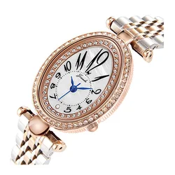 Mulheres elegantes relógio de diamante couro vermelho à prova dwaterproof água oval feminino relógio de mão aço pequeno original luxo senhoras relógio de pulso dourado