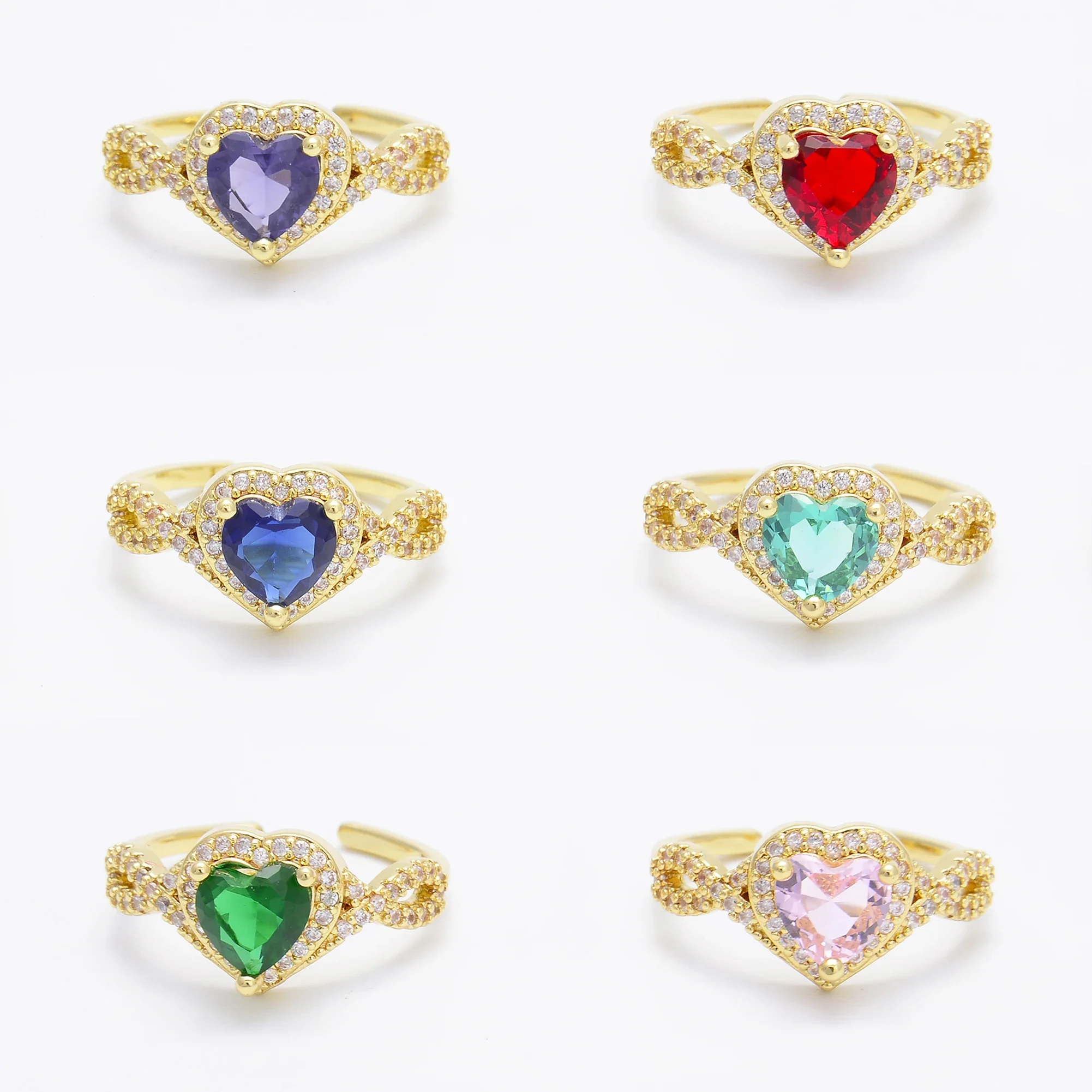 

Sweet Love Rings for Couple Paved Zircon Finger Decoration Jewelry Synthetic Gemstone Opening Heart-shaped Accessories Wholesale