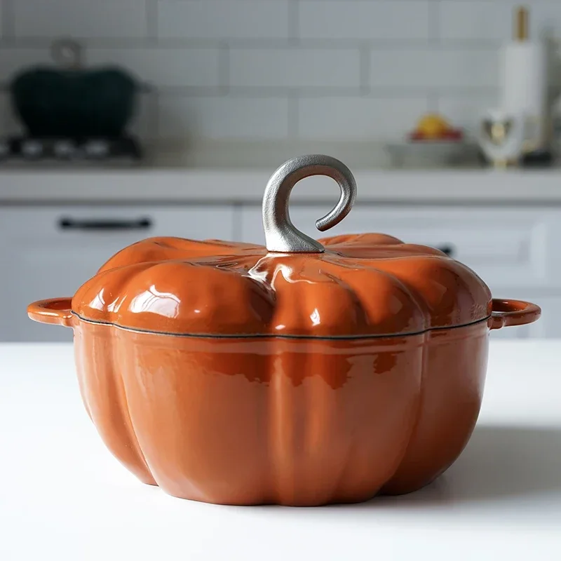 

Pumpkin Enamel Cast Iron Pot, Orange Saucepan, Induction Cooker, Universal Stew Pot, Novelty Kitchen Cookware, 24cm