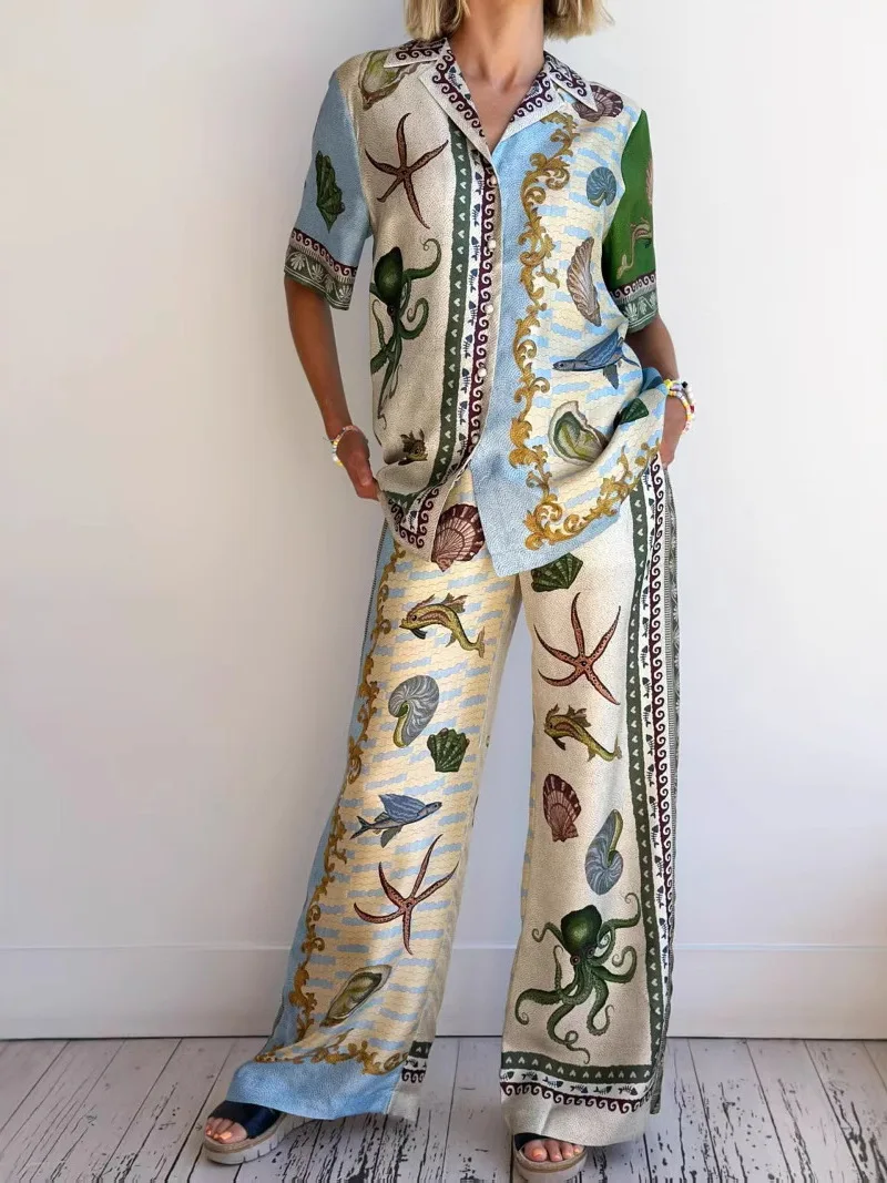 

Women's ort Sve irt And Pants Set Casual Summer Outfit Long Pants Polyester Material Busin Casual Sle