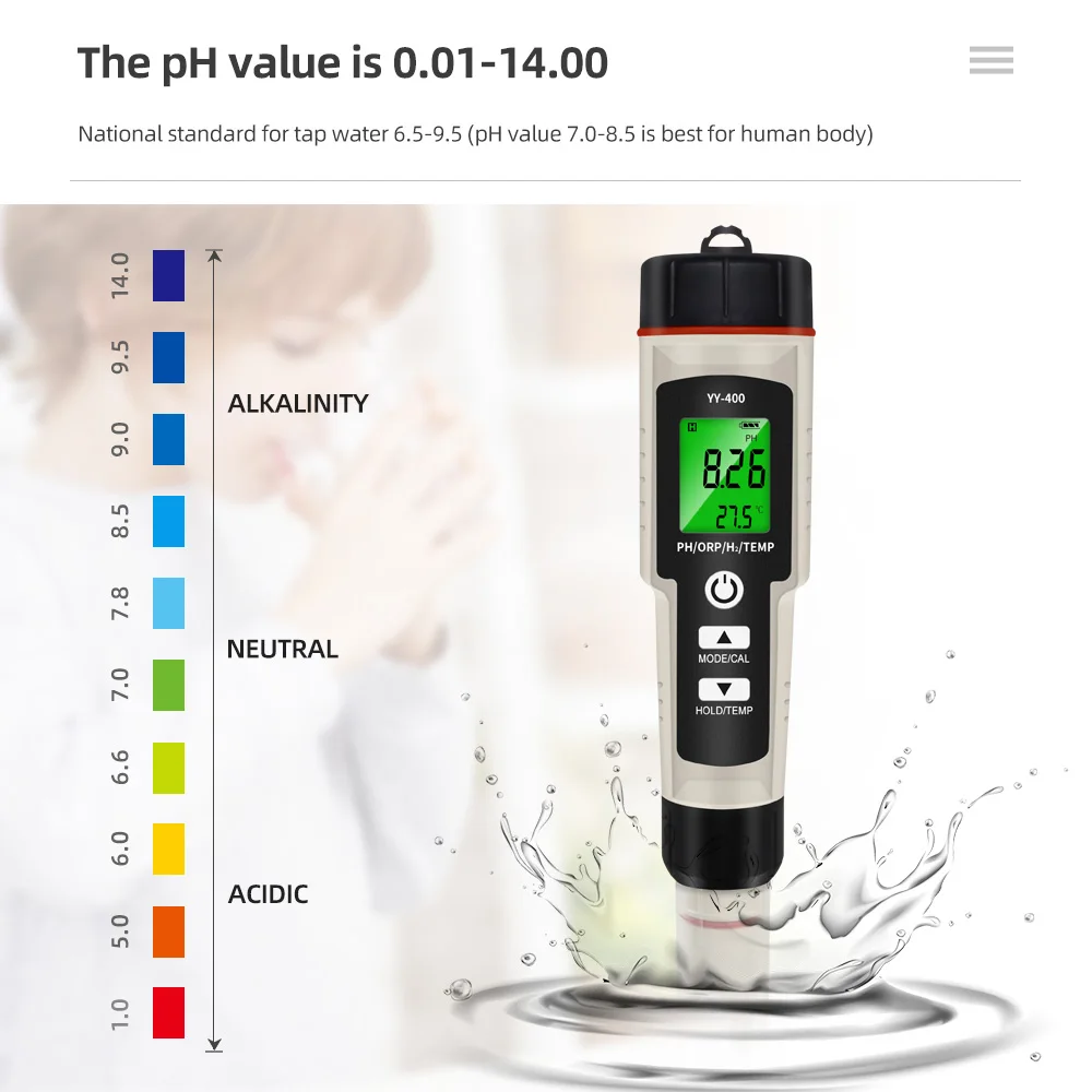 2/3/4 in 1 PH ORP H2 Temperature Hydrogen-rich Meter Portable Pen Water Quality Purity Detector for Aquarium Pool Hydroponic