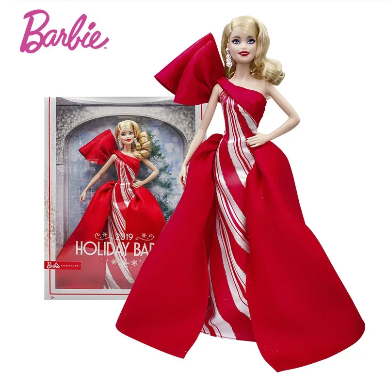 Original 2019 Holiday Barbie Dolls Signature Collector Edition 1/6 Toys for Girls Red Dress Blond Hair Princess Birthday Gifts