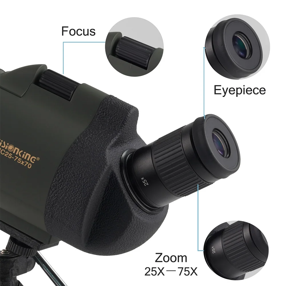 Visionking 25-75x70 Telescope Spotting Scope Monoculars Long Reach View Powerful Camping Birdwatching Hunting Scope With Tripod