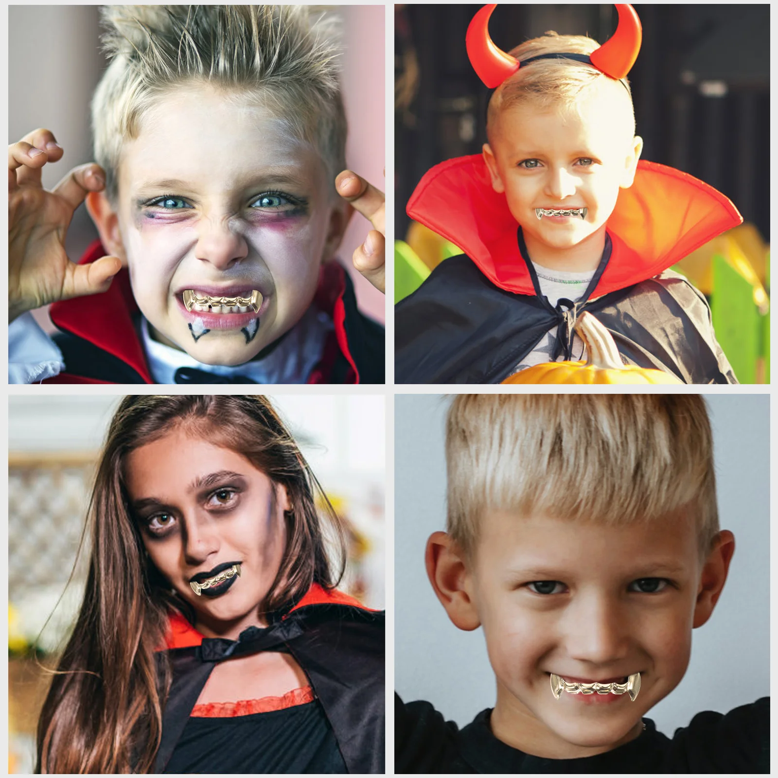 8 Gold Teeth Accessories Hip Hop Copper Grills Funny Halloween Fangs Set Adult Hip Hop Teeth Dental Cleaning