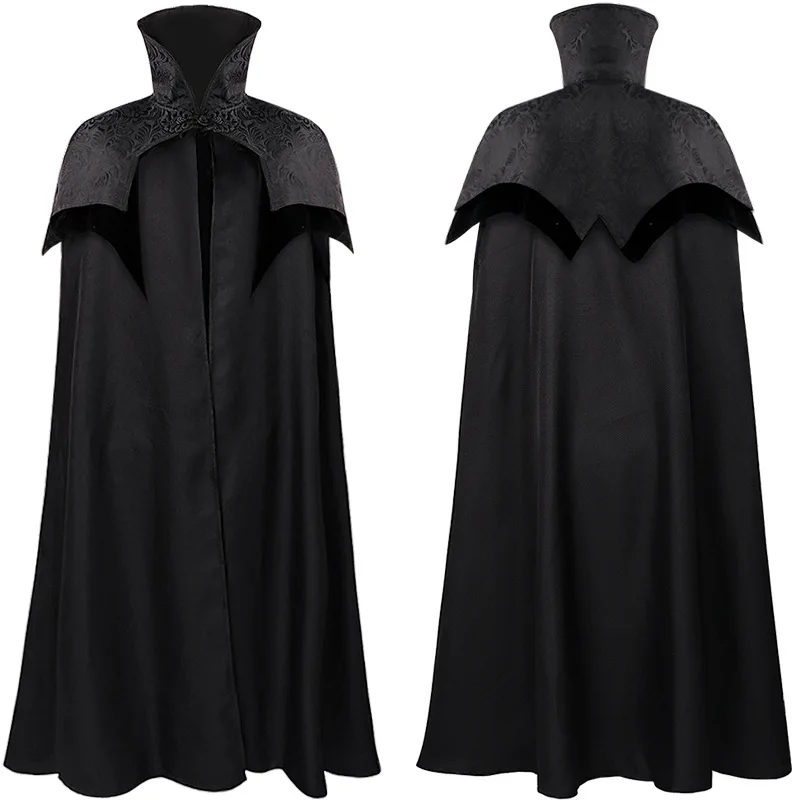 Medieval Men's Knight Pirate Costume Gothic Retro Hooded Stand Collar Cloak Vampire Robe Carnival Halloween Costume