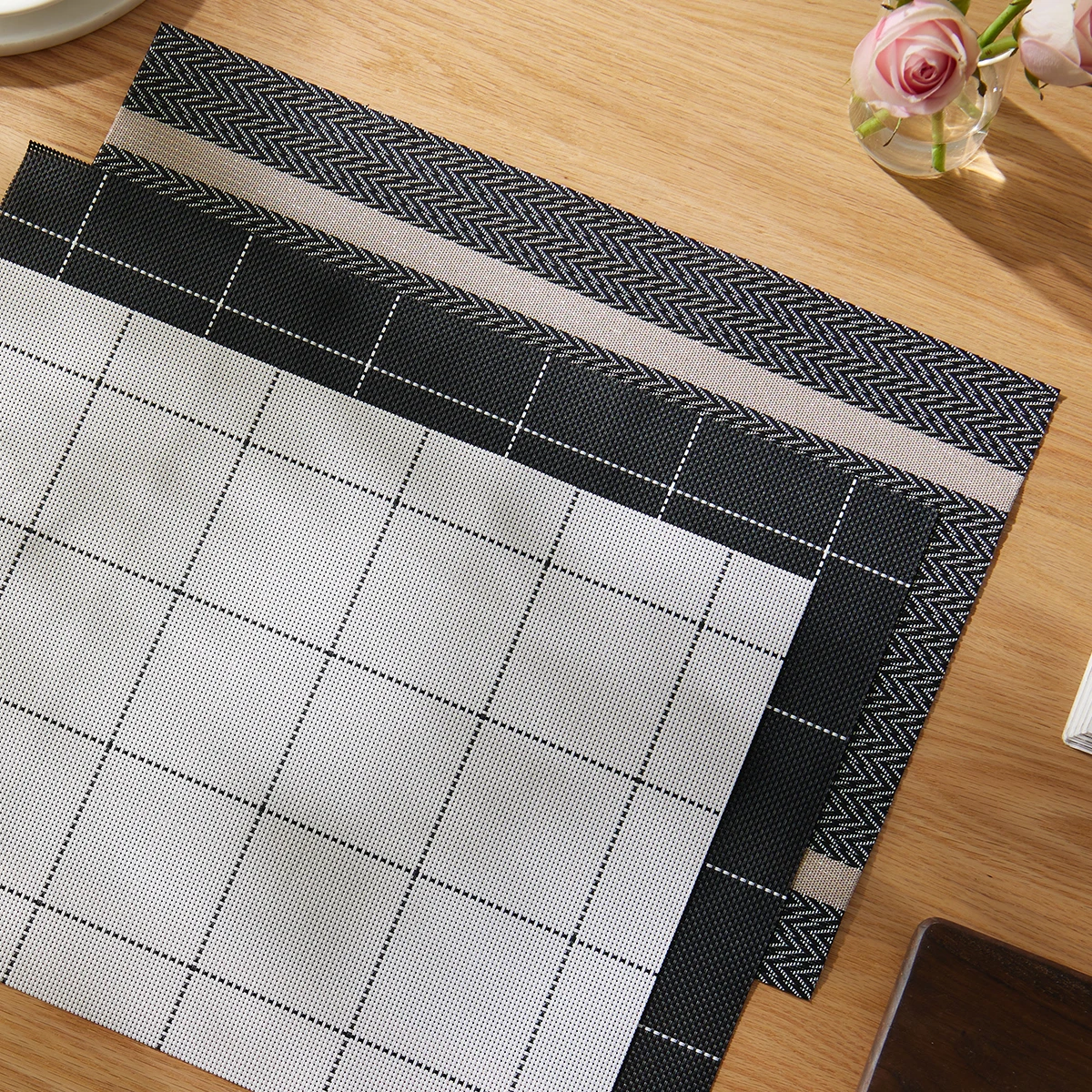 Ins Nordic Style Square Textilene Woven Placemats, Waterproof Anti-Stain Heat Insulating Decorative Dining Table Mats