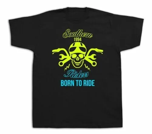Neuf Homme Coton Camiseta Imprimé Du Sud Motards Ne To Ride Crâne Diseño Rétro