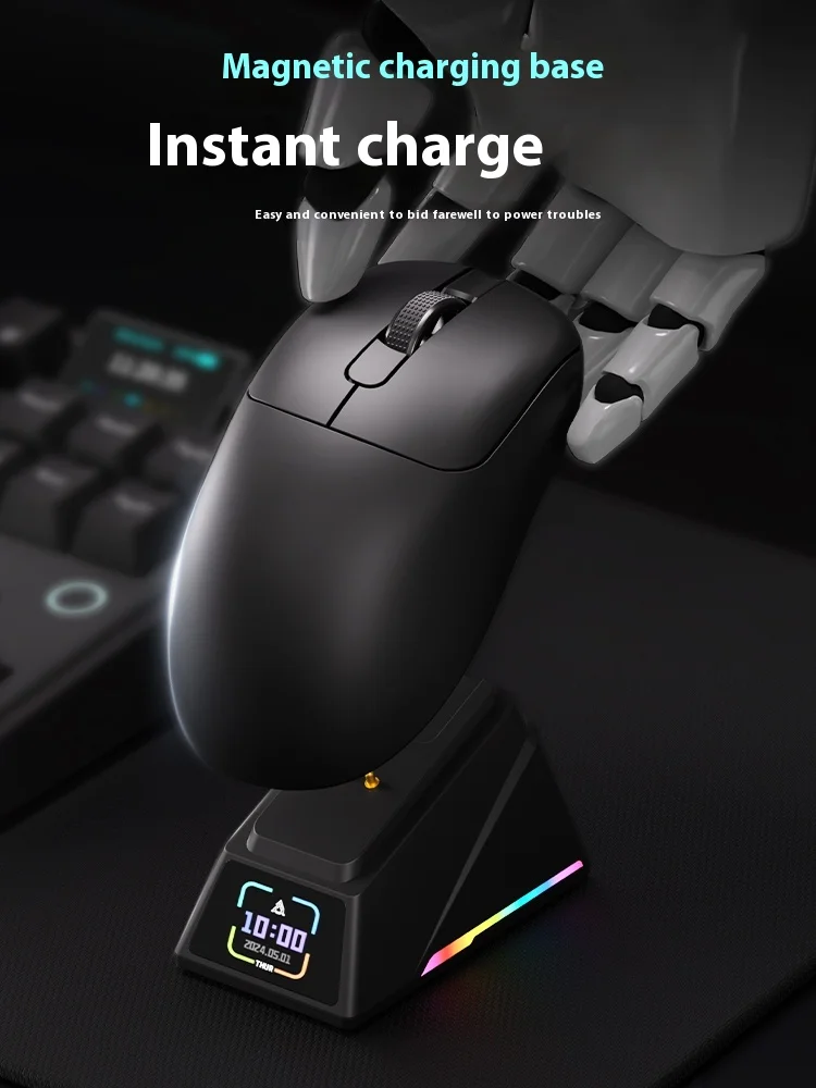 Imagem -03 - Ajazz-mouse Ergonômico Direito com Tela Magnética Rgb Mouse para Jogos sem Fio Base de Carregamento Aj179 Apex Paw3950 3000dpi 8khz