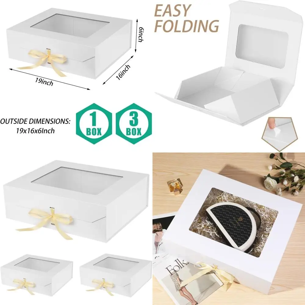 

Большие белые подарочные коробки с лентой, 19x16x6 дюймов, прозрачные коробки с окном и магнитной застежкой