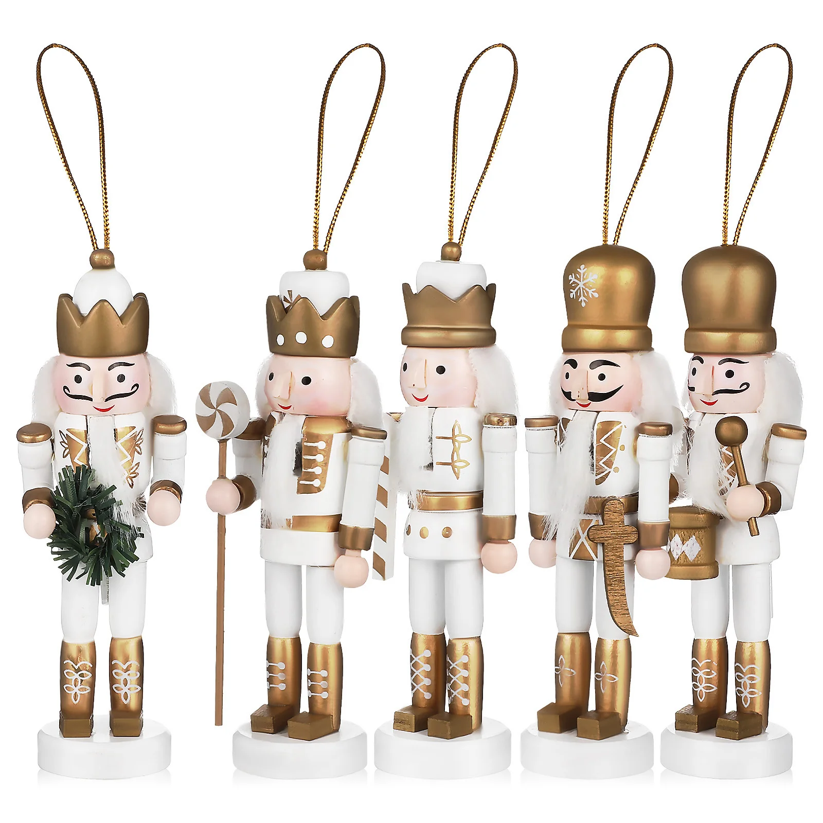 5 Pcs Little Puppet Man Nutcracker Craft Wood Wooden Christmas Decorations Desk Festival Nativity Ornaments