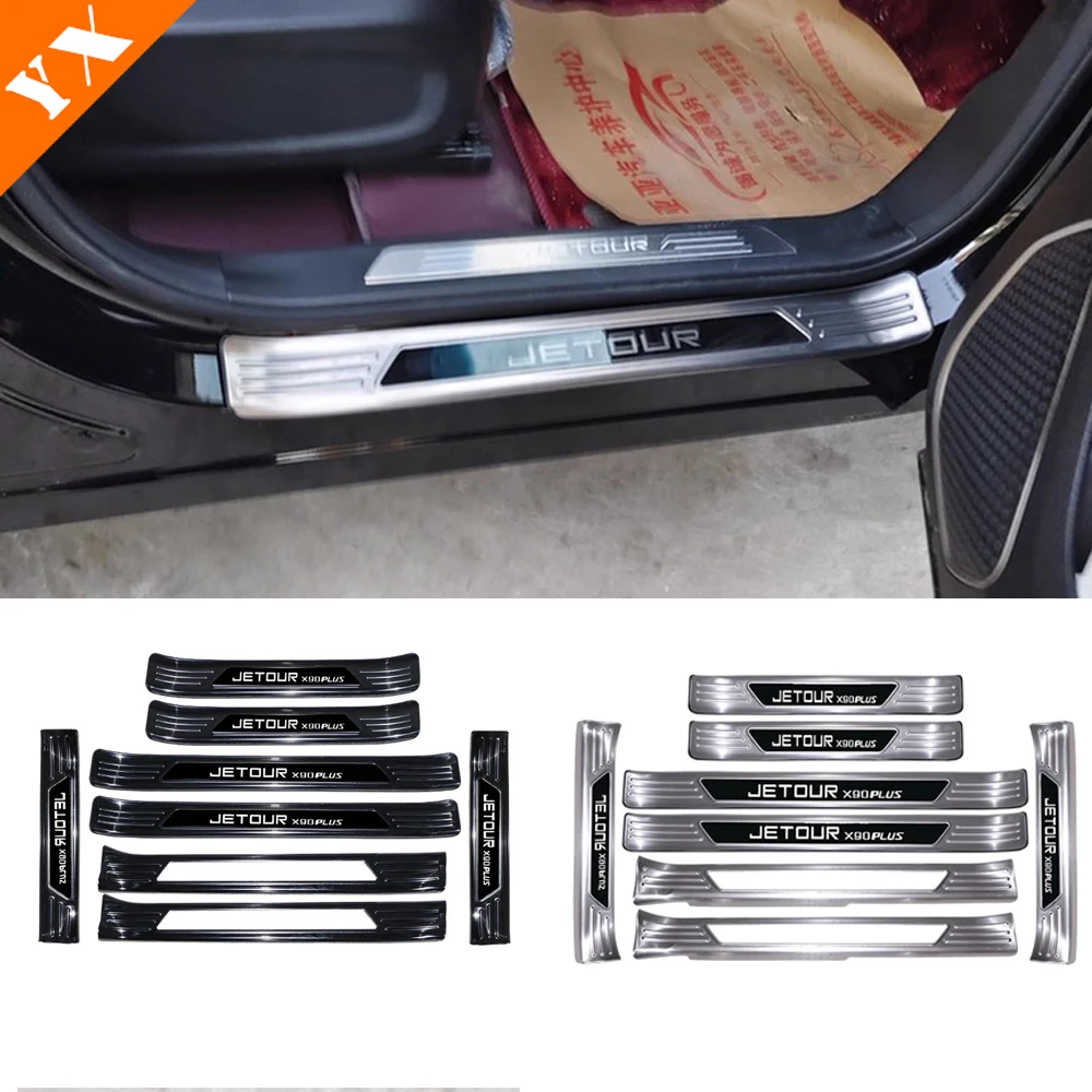 

For Jetour x90 plus 2021-2025 2026 accessories Stainless Black Car Door Sill Scuff Trim Plate Welcome Protectors Guard Plat