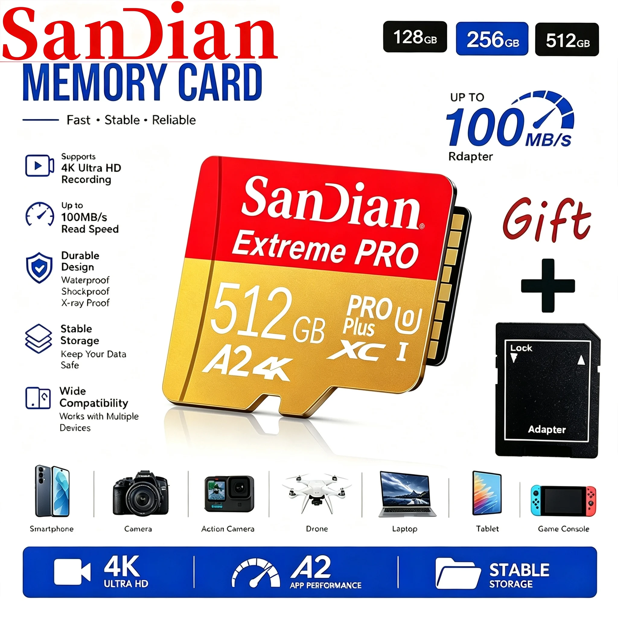 Secure Micro TF SD Card 512GB 32GB 128GB SD Cards TF Cards Memory Card Micro Size C10 8K for Drone/CCTV/GPS/Recorder/Car DVR