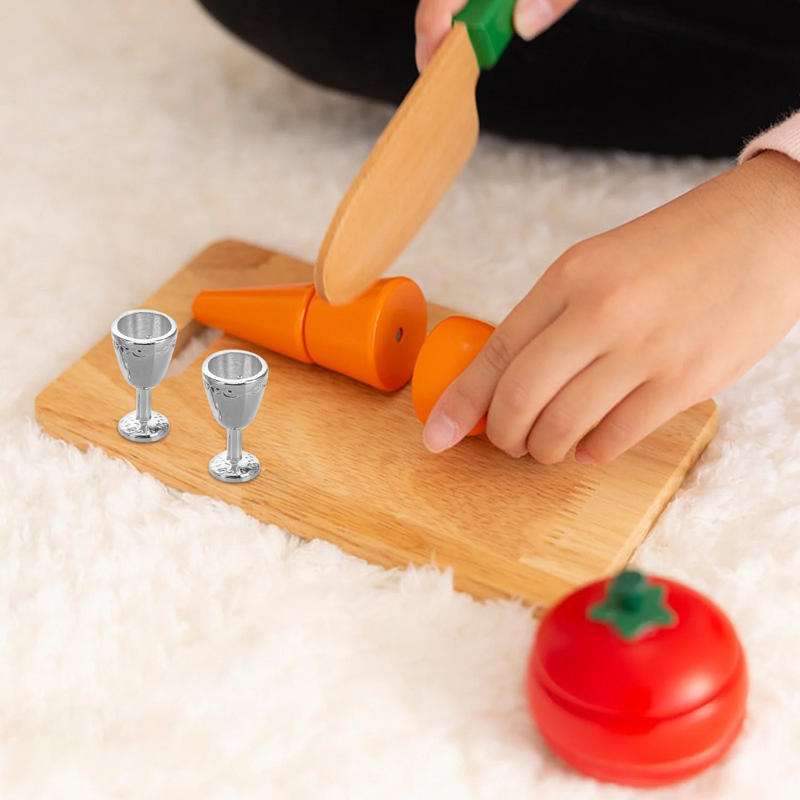 

8 Pcs Cup Dollhouse Wine Glass Kitchen Model Utensils Bar Accessories Beverage Glasses Silver Drink Cups Miniature Tableware